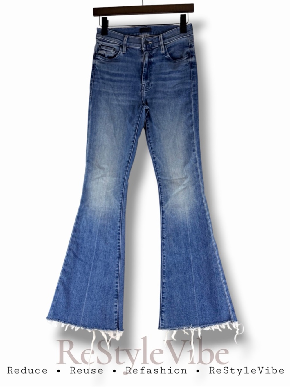 MOTHER Women’s Size 26 Denim Jeans The Weekender Fray High Rise Flare Stretch
